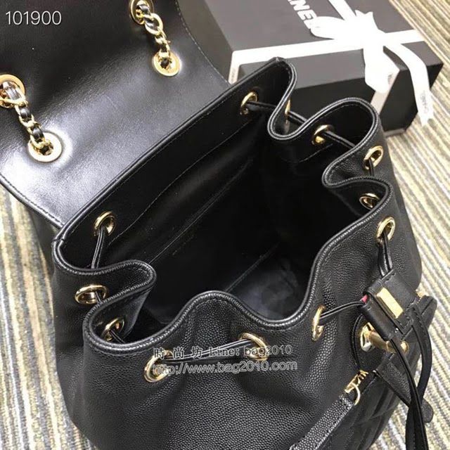 Chanel女包 香奈兒專櫃最新款女士後背包 Chanel黑色球紋雙肩背包 A93748  djc4323